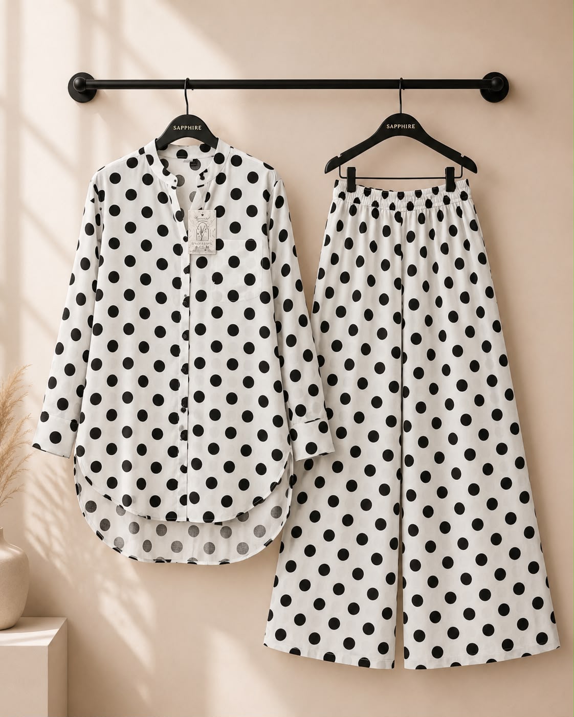 Ivory Black Polka Dot Printed 2 Piece Co-ord Set