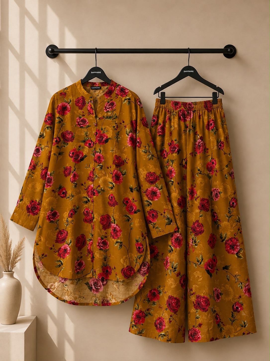 Mustard Rose Floral Printed 2 Piece Co-ord Set