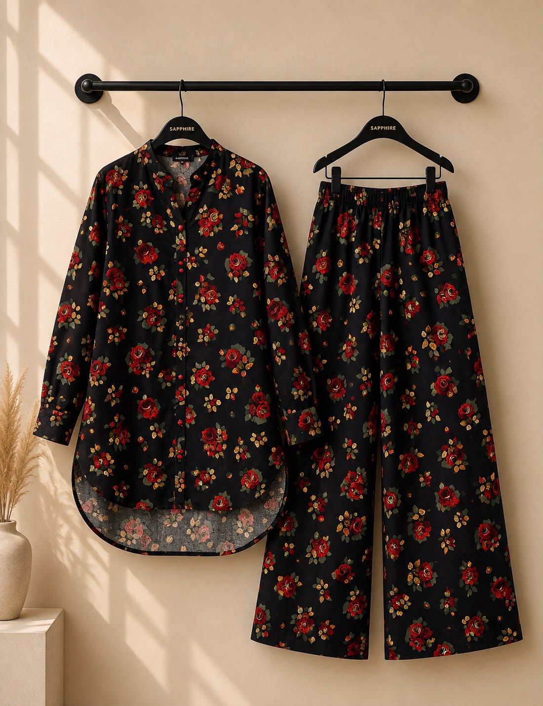 Black Gold Rose Printed 2 Piece Co-ord Set