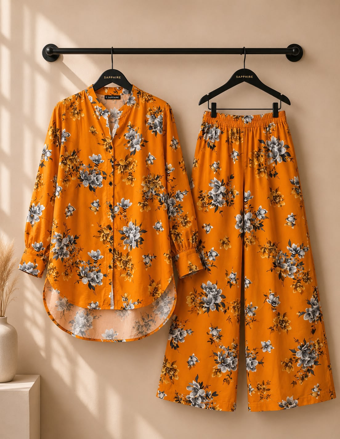 Rust Grey Floral Printed 2 Piece Co-ord Set