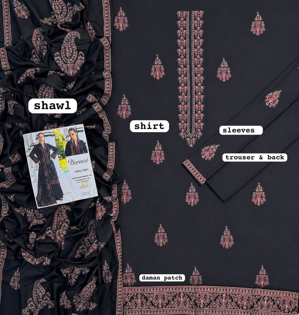 Bareeze Dhanak Embroidered Unstitched Luxury 3 Piece Suit with Shawl – image 4 of 4