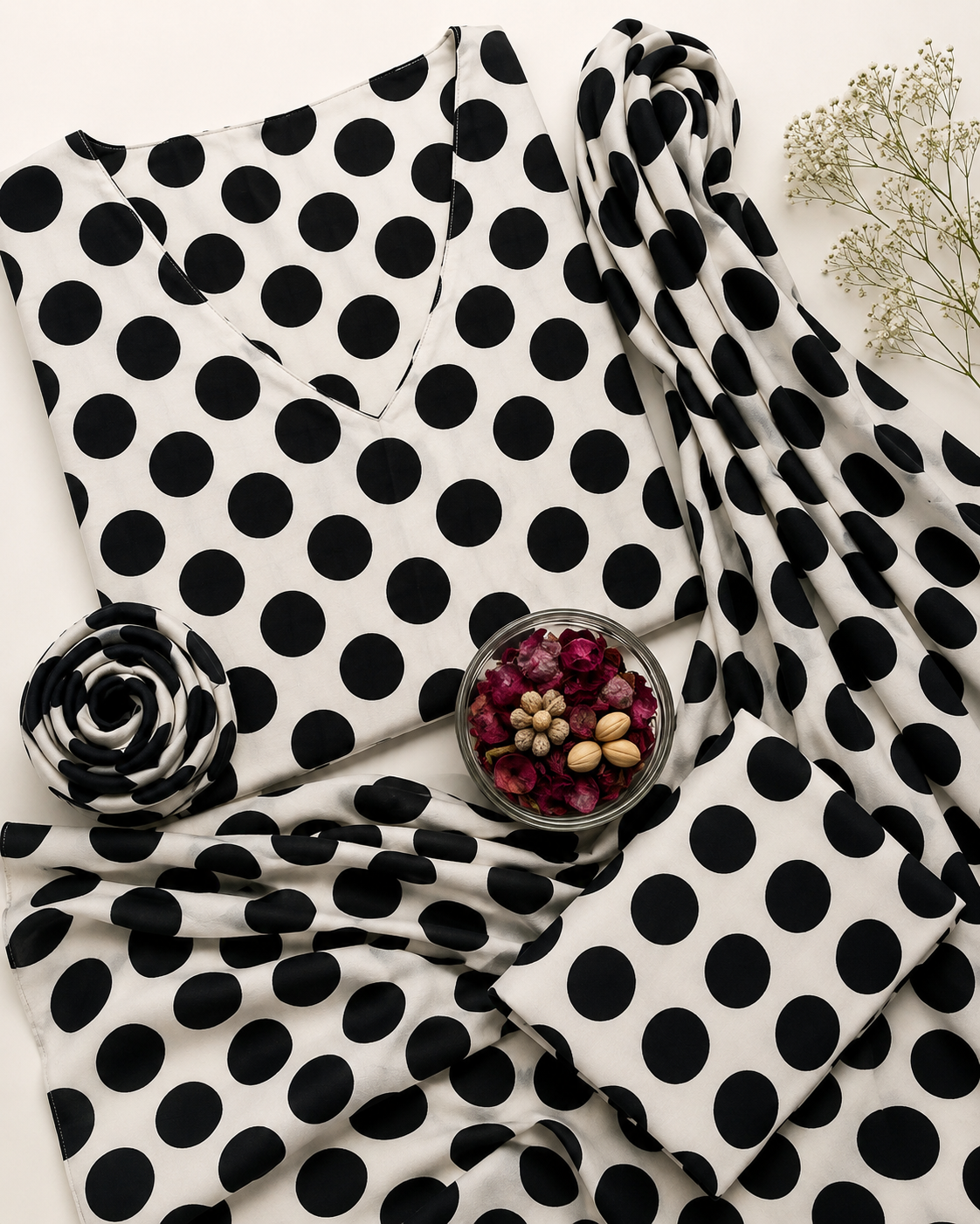 Black & White Polka Dot Digital Printed Shamooz Silk 3 Piece Suit – image 2 of 2