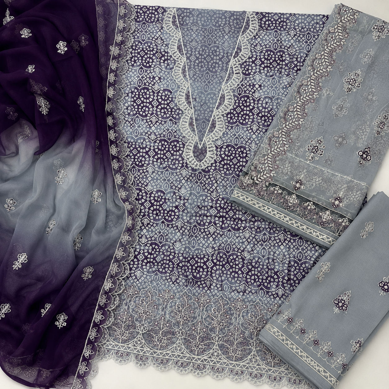 Grey Purple Ombre Digital Print 3 Piece Lawn Suit – Inspired by Maria.B – image 3 of 3