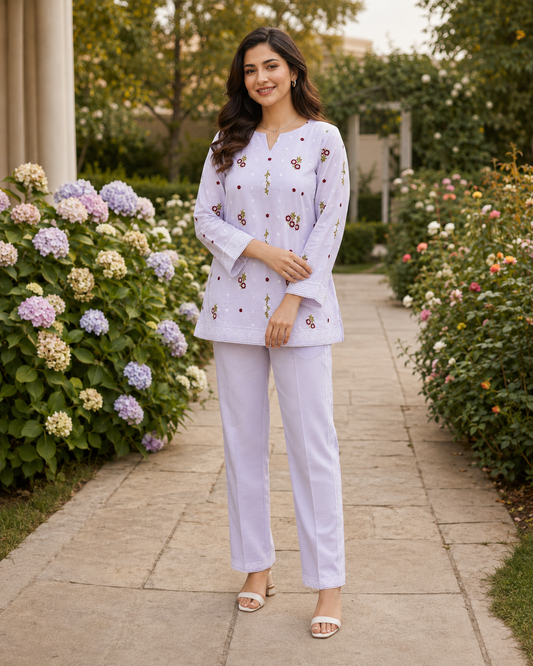 Lilac Embroidered 2 Piece Unstitched Pure Lawn Suit – image 1 of 2