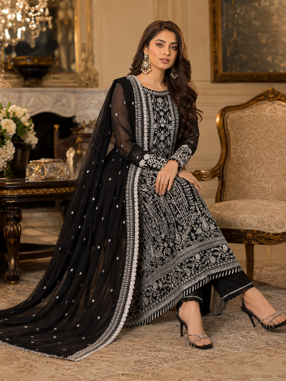 3 Piece Heavy Embroidered Chiffon Suit with Spangle Work Dupatta – image 2 of 3