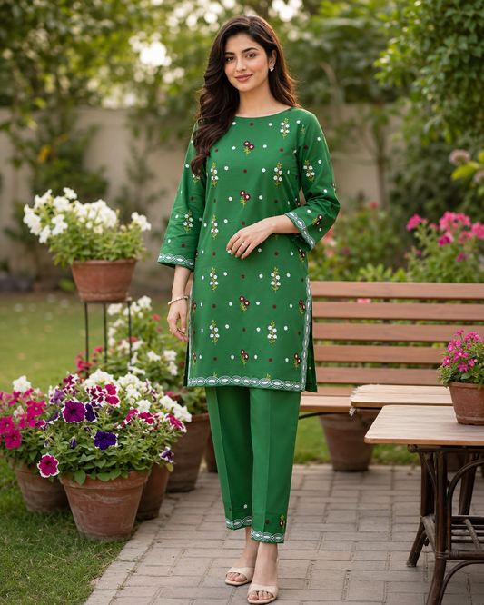 Green Embroidered 2 Piece Unstitched Pure Lawn Suit – image 1 of 2