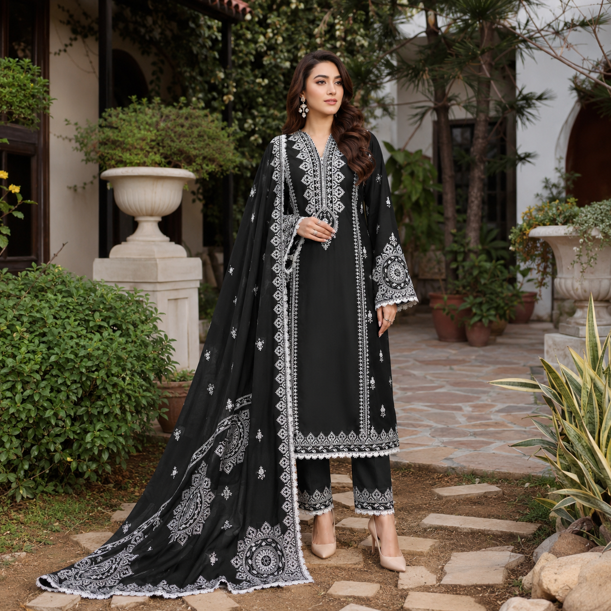 Black Embroidered 3 Piece Unstitched Lawn Suit – image 1 of 3