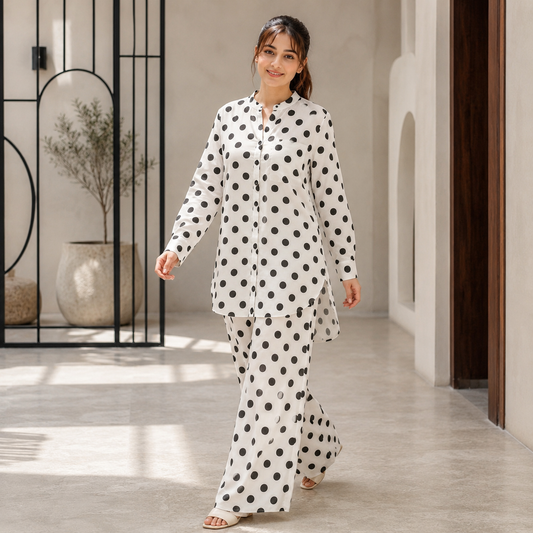 Ivory Black Polka Dot Printed 2 Piece Co-ord Set