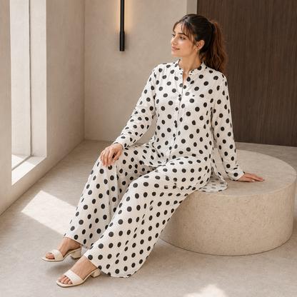Ivory Black Polka Dot Printed 2 Piece Co-ord Set