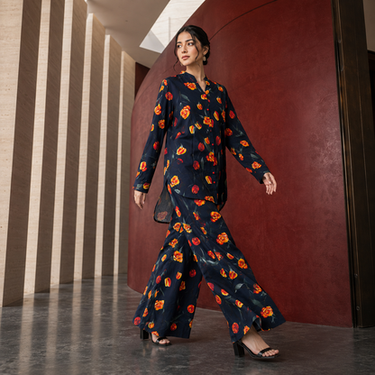 Navy Tulip Printed 2 Piece Co-ord Set