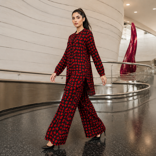 Black Cherry Printed 2 Piece Co-ord Set