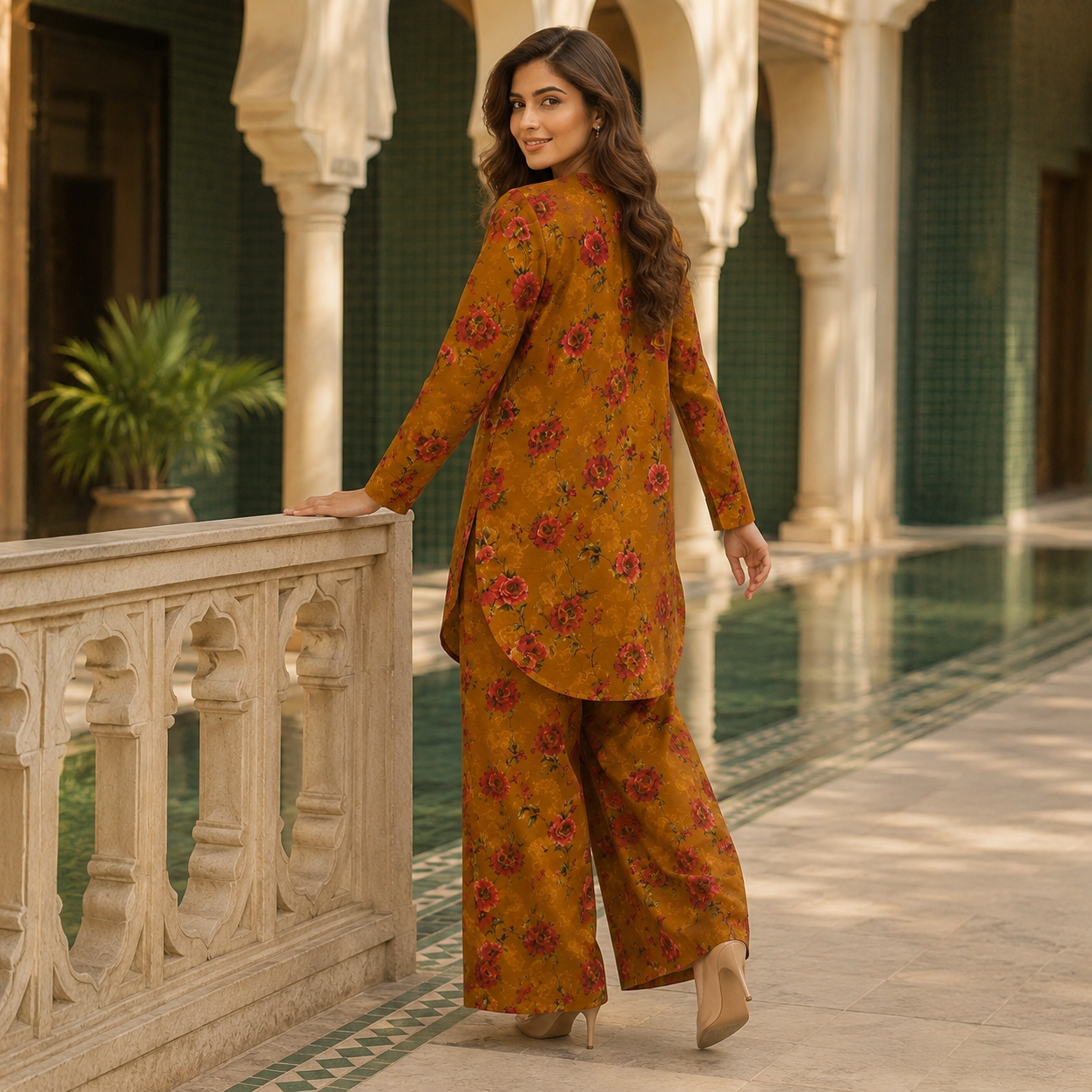Mustard Rose Floral Printed 2 Piece Co-ord Set