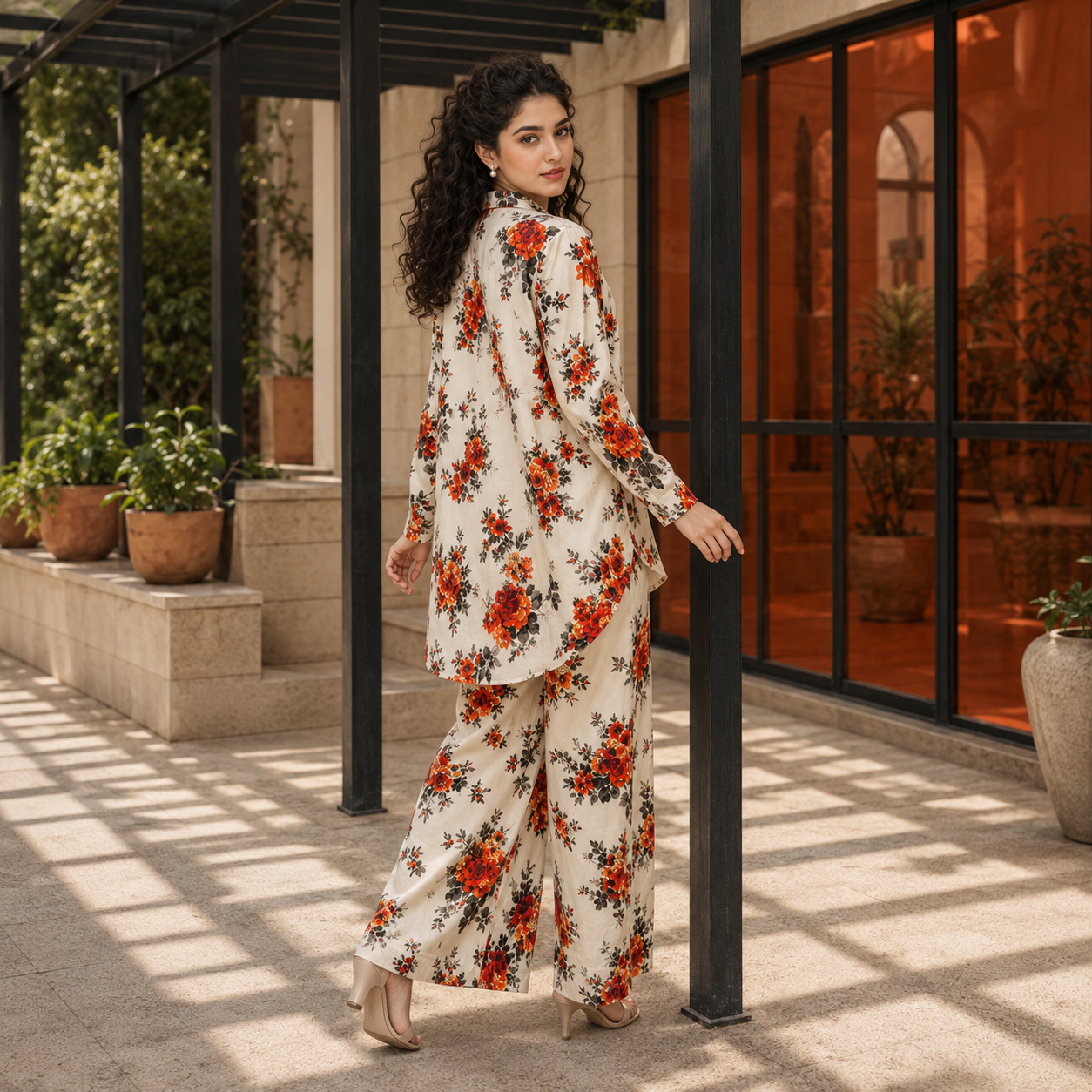Ivory Rust Floral Printed 2 Piece Co-ord Set