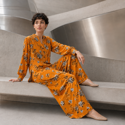 Rust Grey Floral Printed 2 Piece Co-ord Set
