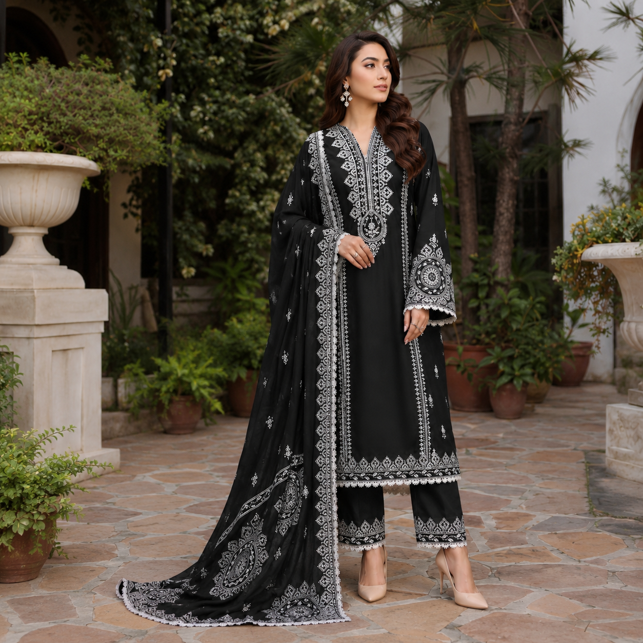 Black Embroidered 3 Piece Unstitched Lawn Suit – image 2 of 3
