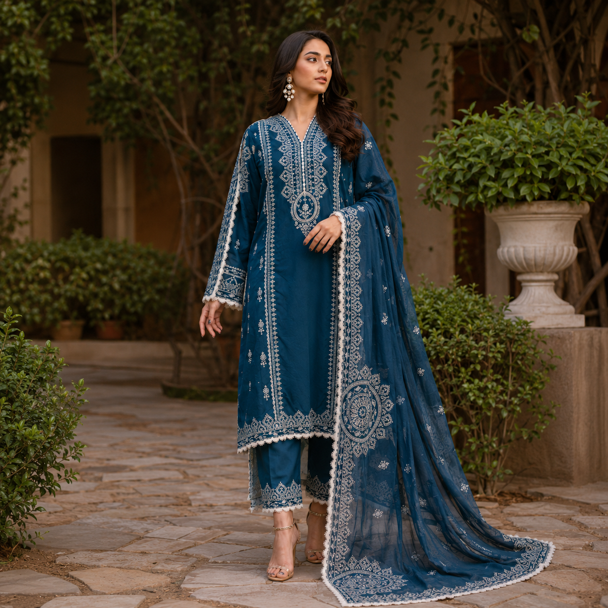 Teal Embroidered 3 Piece Unstitched Lawn Suit – image 2 of 3