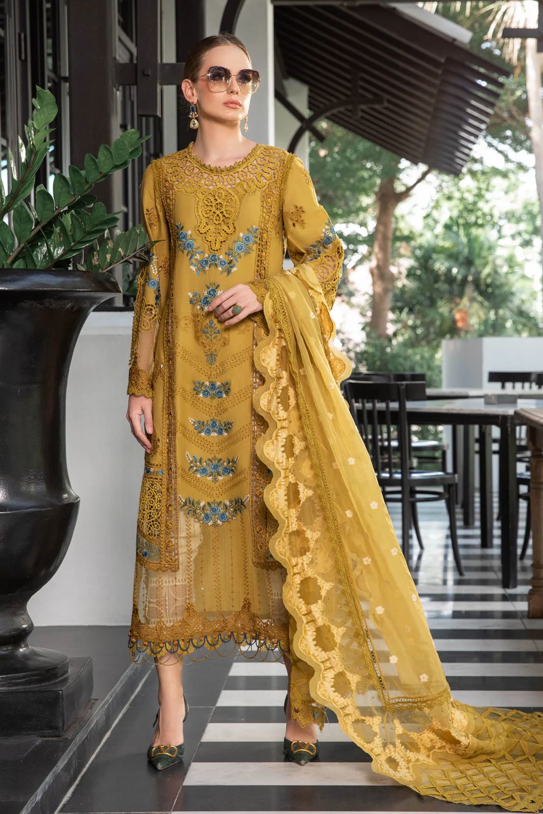 3 Piece Heavy Embroidered Chikankari Lawn Suit with Net Dupatta – image 1 of 4