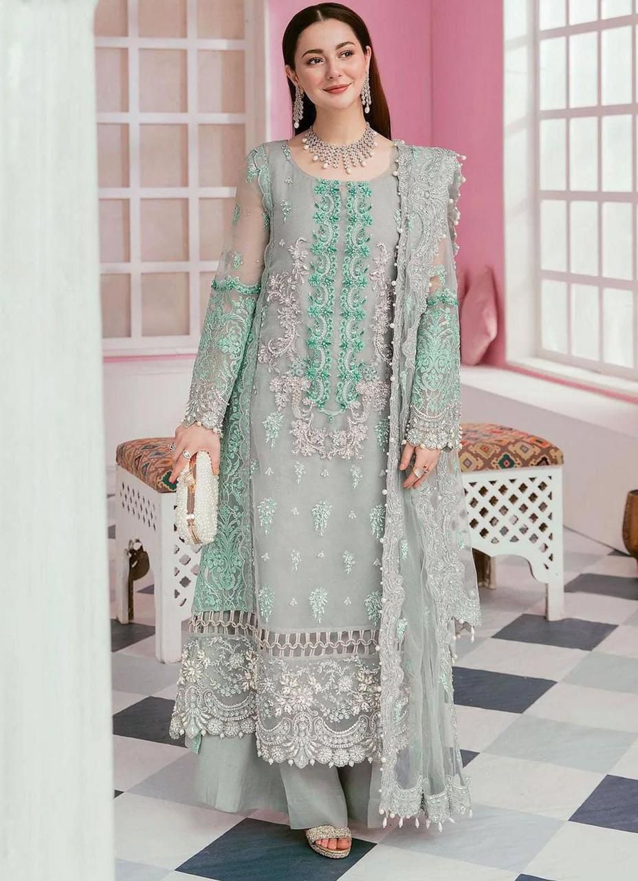 3 Piece Heavy Embroidered Organza Bridal Suit with Tassel Dupatta – image 1 of 5