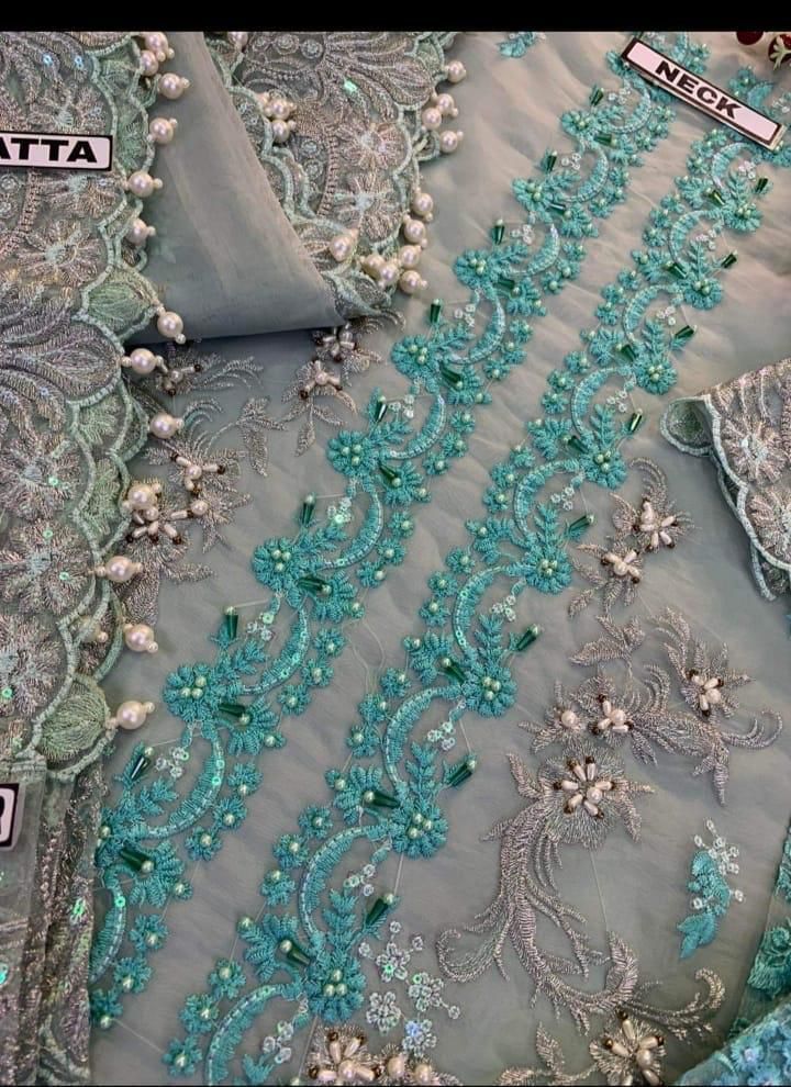 3 Piece Heavy Embroidered Organza Bridal Suit with Tassel Dupatta – image 5 of 5