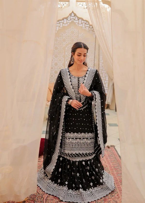 Luxury Chiffon Heavy Embroidered 3 Piece Suit with Spangle Work Dupatta – image 4 of 6