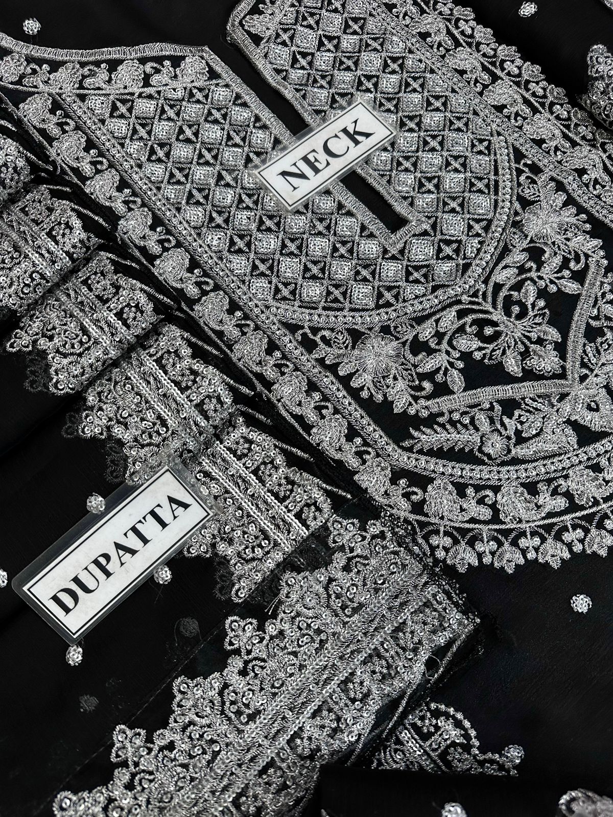 Luxury Chiffon Heavy Embroidered 3 Piece Suit with Spangle Work Dupatta – image 5 of 6