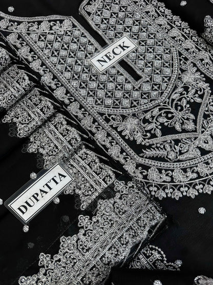 Luxury Chiffon Heavy Embroidered 3 Piece Suit with Spangle Work Dupatta – image 5 of 6
