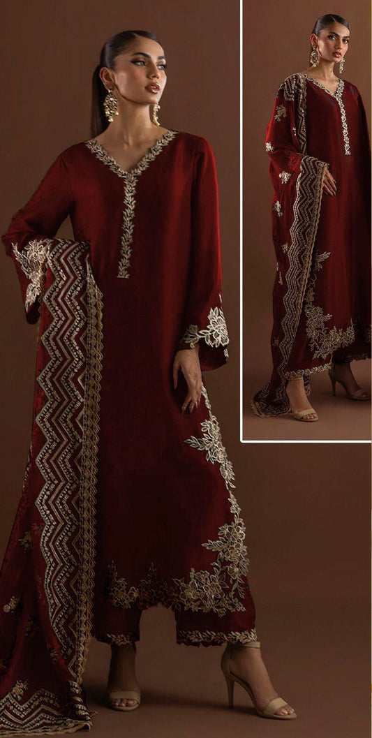 Hand Embellished Chevron Embroidered Silk 3 Piece Suit – Inspired by Zainab Chottani