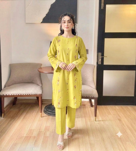Pastel Floral Embroidered 2 Piece Lawn Cotton Suit – Inspired by Bareeze