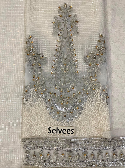 Ivory Heavy Embroidered Adda Work Chiffon 3 Piece Suit – Inspired by Maria B