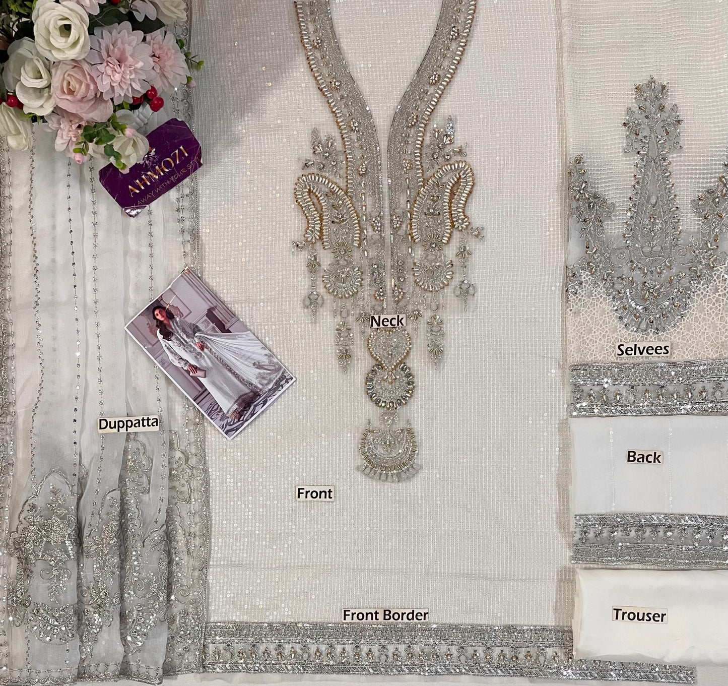 Ivory Heavy Embroidered Adda Work Chiffon 3 Piece Suit – Inspired by Maria B