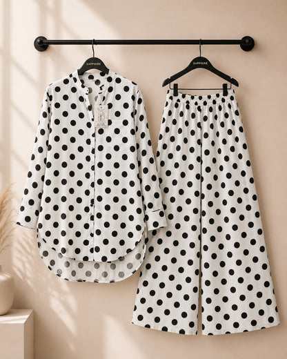 Ivory Black Polka Dot Printed 2 Piece Co-ord Set