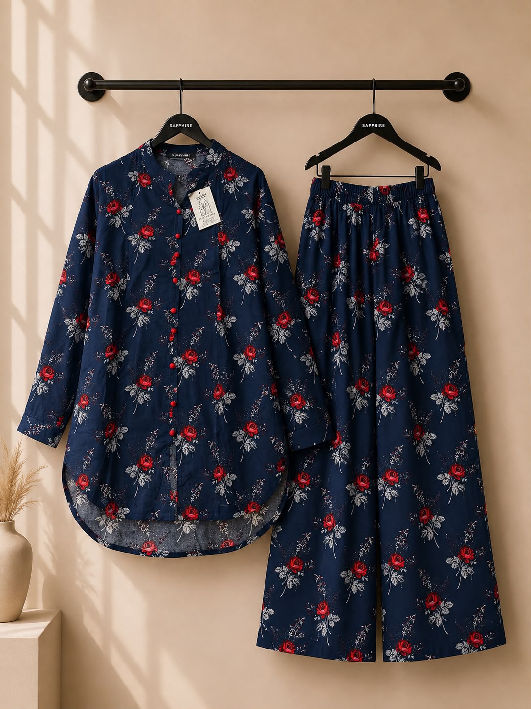 Navy Rose Trellis Printed 2 Piece Co-ord Set