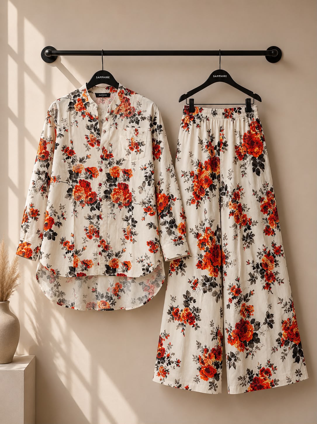 Ivory Rust Floral Printed 2 Piece Co-ord Set