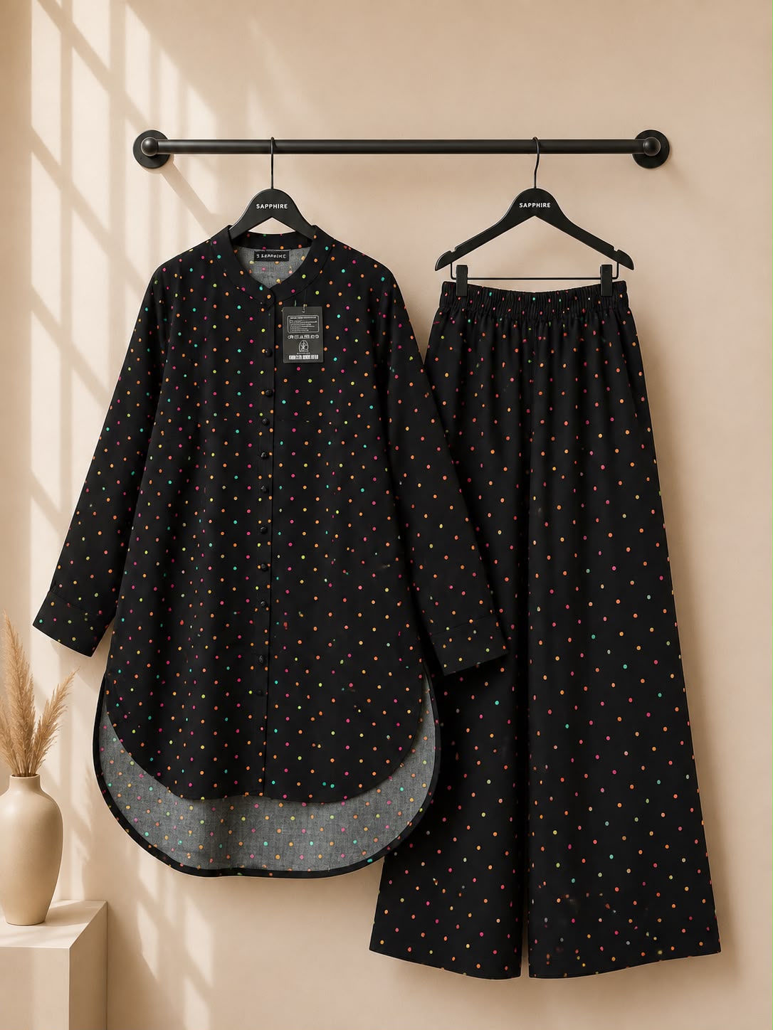 Black Rainbow Polka Dot Printed 2 Piece Co-ord Set