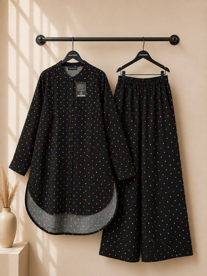 Black Rainbow Polka Dot Printed 2 Piece Co-ord Set