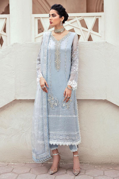 Powder Blue Heavy Embroidered Adda Work Organza Suit – Inspired by Mushq