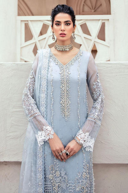Powder Blue Heavy Embroidered Adda Work Organza Suit – Inspired by Mushq
