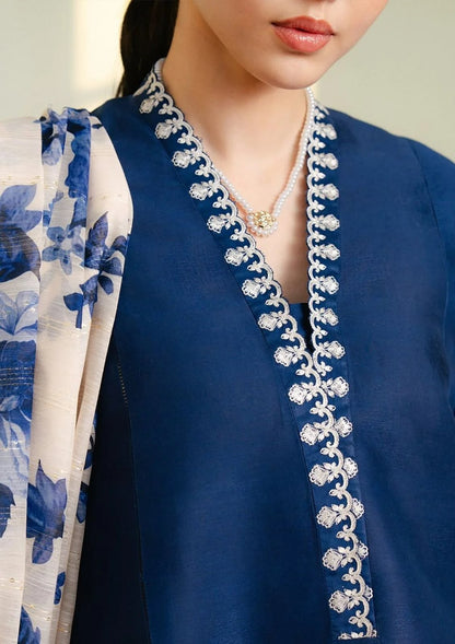 Zara Shahjahan Navy Blue Dhanak Embroidered Unstitched 3 Piece Suit