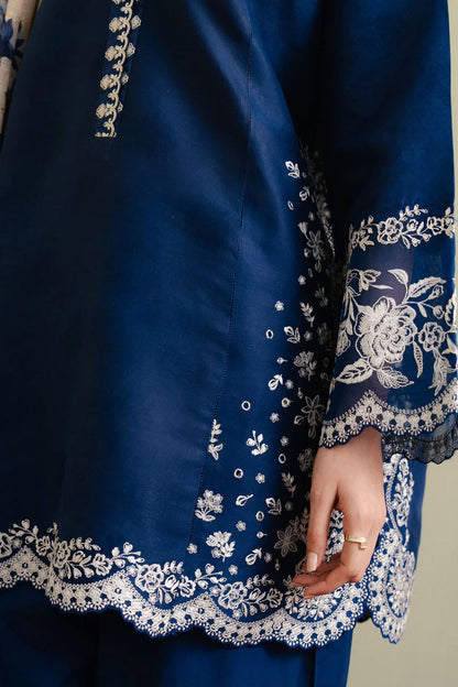Zara Shahjahan Navy Blue Dhanak Embroidered Unstitched 3 Piece Suit