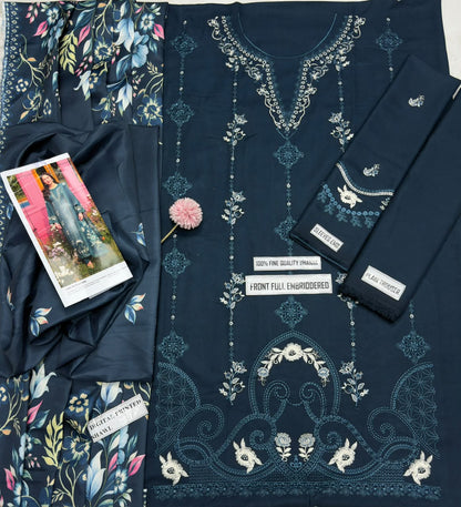 Ally's Teal Heavy Embroidered Unstitched Dhanak 3 Piece Suit with Wool Shawl – image 6 of 6