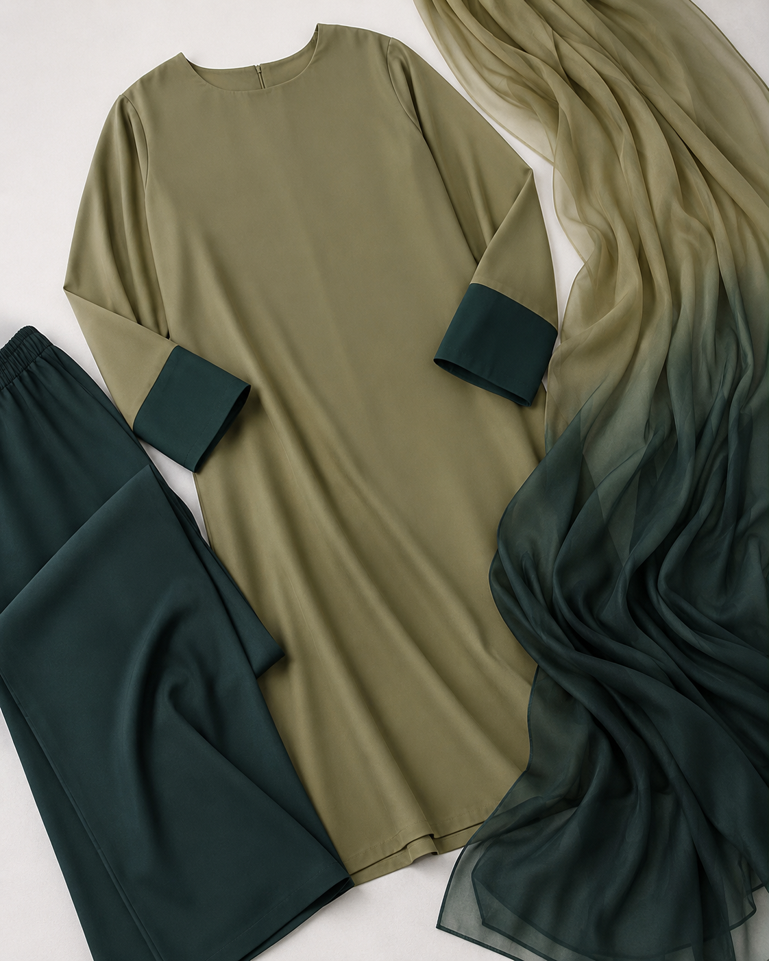 Olive Green Tie & Dye Shamooz Silk 3 Piece Suit – image 3 of 3