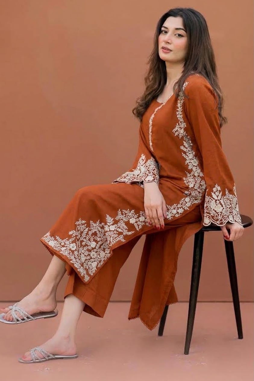ASLING Heavy Embroidered Pure Unstitched Dhanak 2 Piece Suit – image 9 of 16