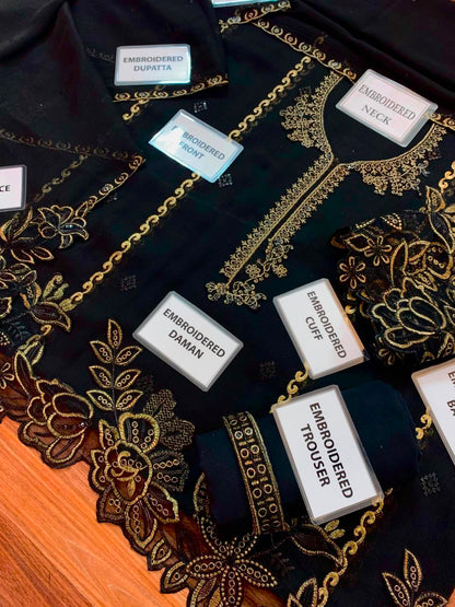 Azure Black Sequin Embellished Unstitched Chiffon Suit – image 8 of 9