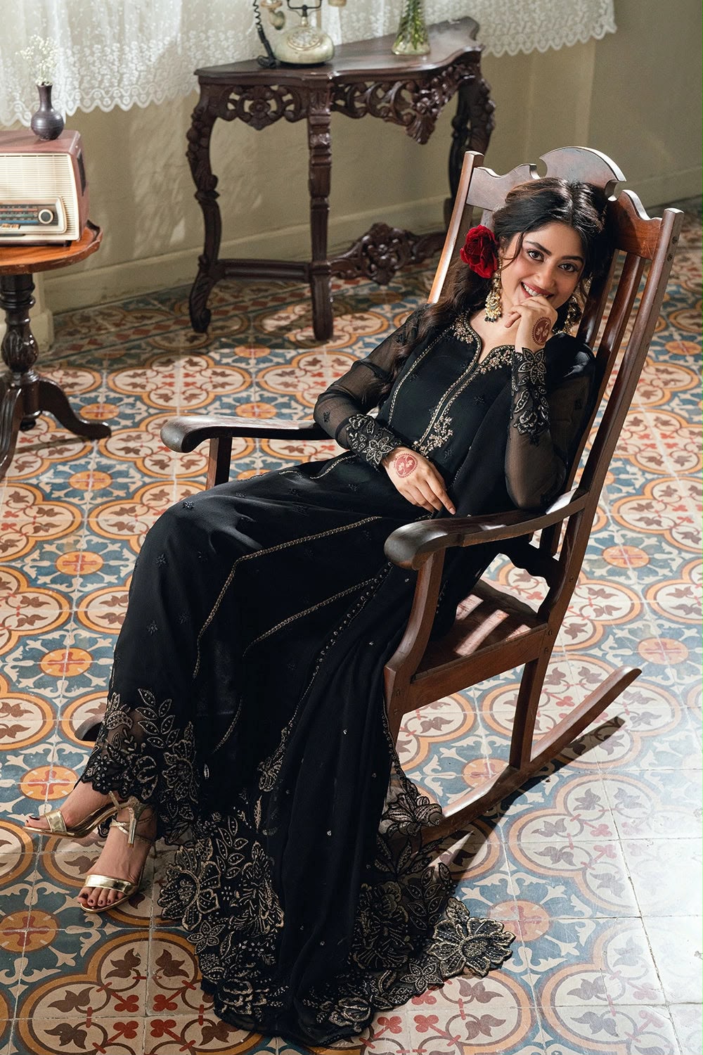 Azure Black Sequin Embellished Unstitched Chiffon Suit – image 3 of 9