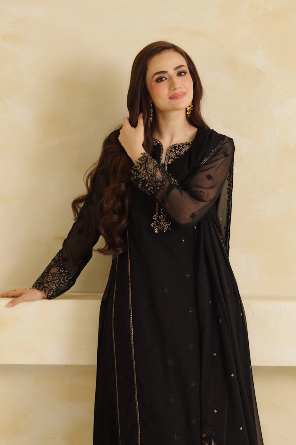Azure Black Sequin Embellished Unstitched Chiffon Suit – image 4 of 9