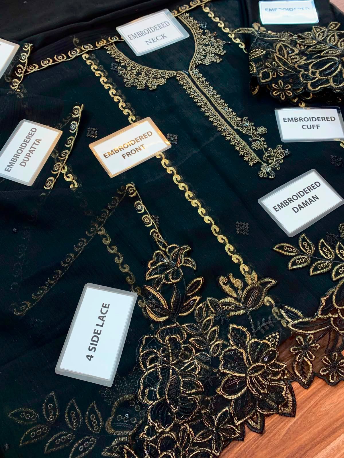 Azure Black Sequin Embellished Unstitched Chiffon Suit – image 7 of 9