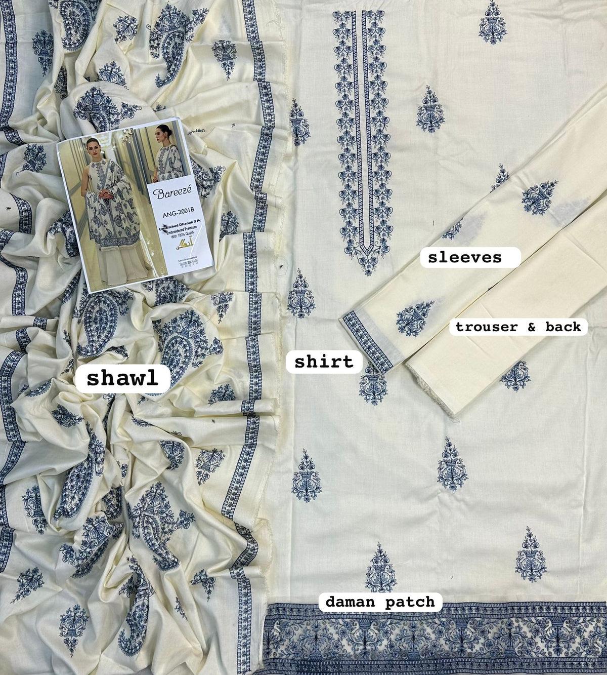 Bareeze Dhanak Embroidered Unstitched Luxury 3 Piece Suit with Shawl – image 3 of 4