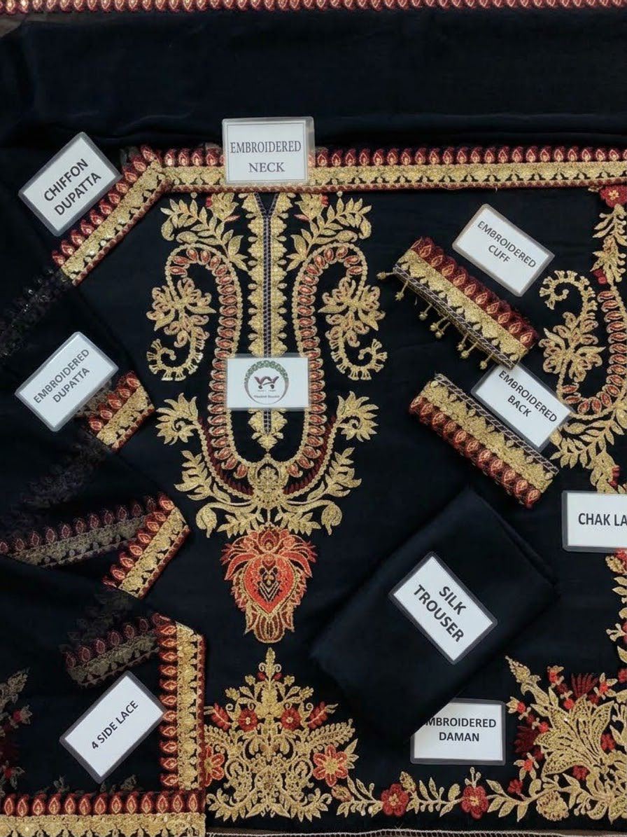 Baroque Heavy Embroidered Unstitched Silk 3 Piece Suit with Chiffon Dupatta – image 5 of 8