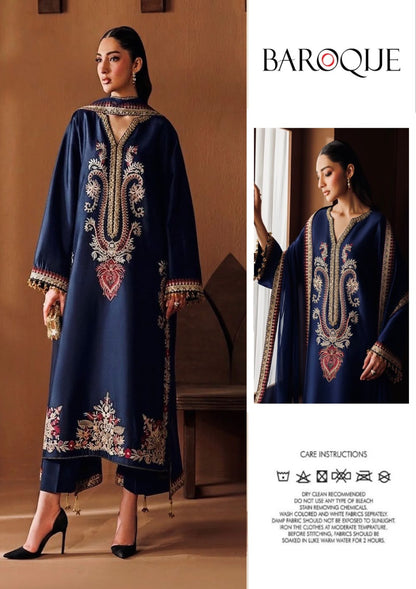 Baroque Heavy Embroidered Unstitched Silk 3 Piece Suit with Chiffon Dupatta – image 2 of 8