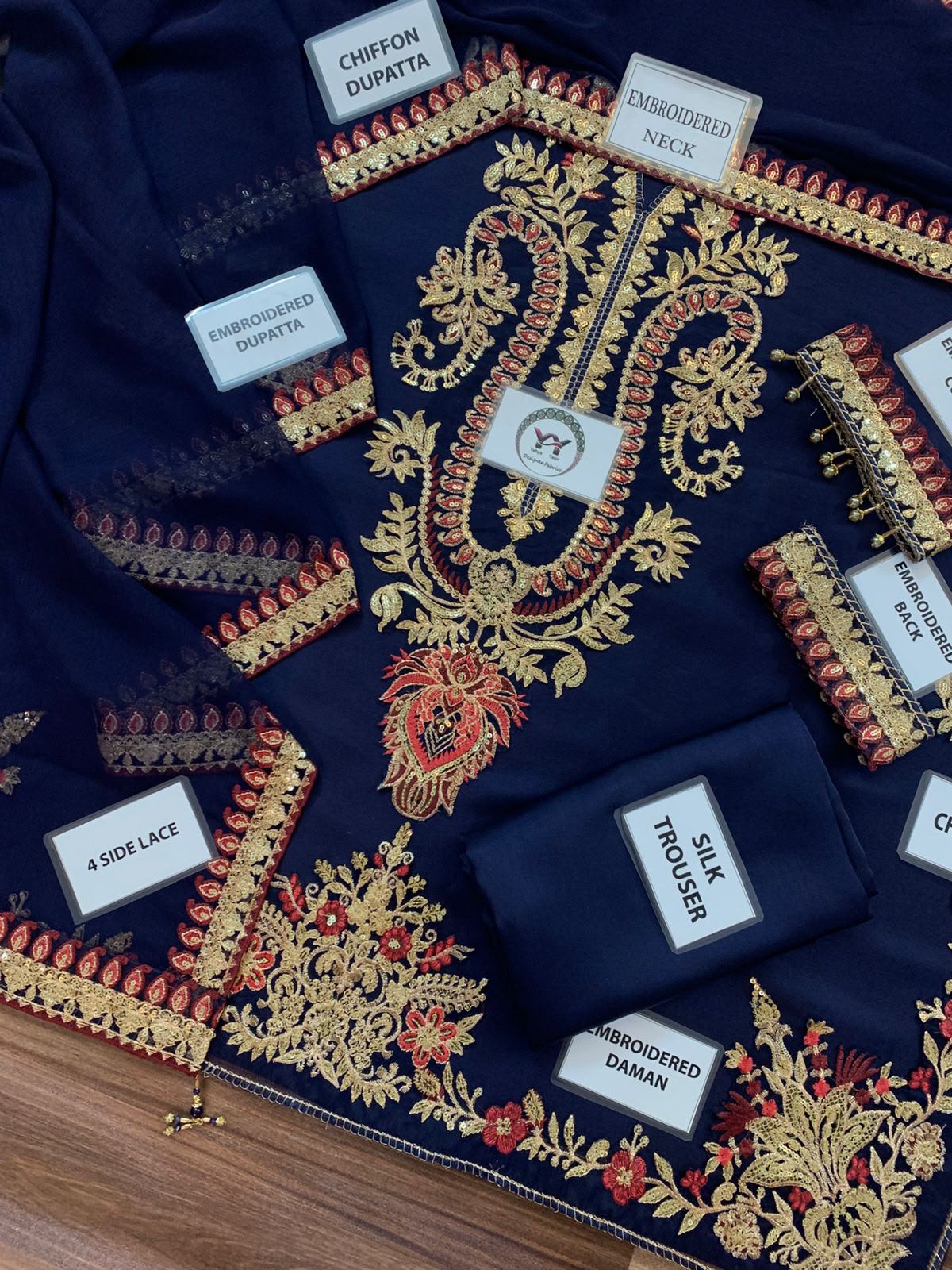 Baroque Heavy Embroidered Unstitched Silk 3 Piece Suit with Chiffon Dupatta – image 8 of 8